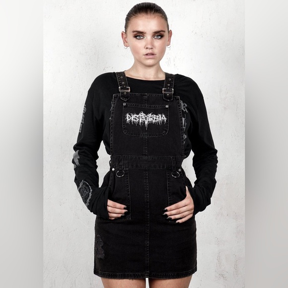 Disturbia Damage Denim Pinny Dress US 14 / UK 18 - Picture 1 of 7